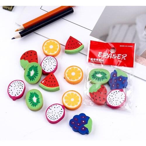 144pcs Kawaii Eraser Set Cute Fruit Erasers for Kids School Accessories Goma Rubber Pencils Eraser Stationary Supplie Novelty