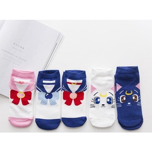 1pair Anime Sailor Moon Cartoon Embroidery Pattern Cotton Sports Socks Cosplay Prop Decor for Women Girl Christmas Gift New