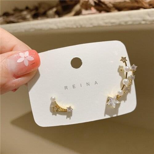 New Fashion Jewelry Exquisite 14K Gold Plating AAA Zircon Star Asymmetric Earrings Creative Student Gift Womens Ear Bone Clamp