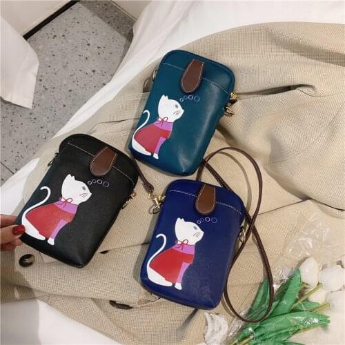 New Fashion Cat Print Leather Purse and Handbags for Women Messenger Cross Body Phone Bag Coin Purses Small Zipper Cute Wallet