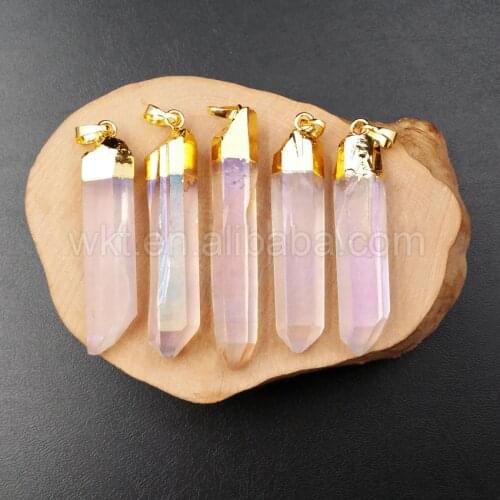 WT-P996 Wholesale Natural crystal quartz point Angel Aura pendant, fashion gold color cap Aura crystal quartz point pendant