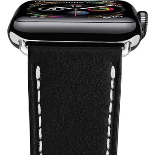 Band for Apple Watch Series 5 40mm 44mm Leather Wrist Strap for iWatch Series 1 2 3 38mm 42mm Black Bracelet Women Men Watchband