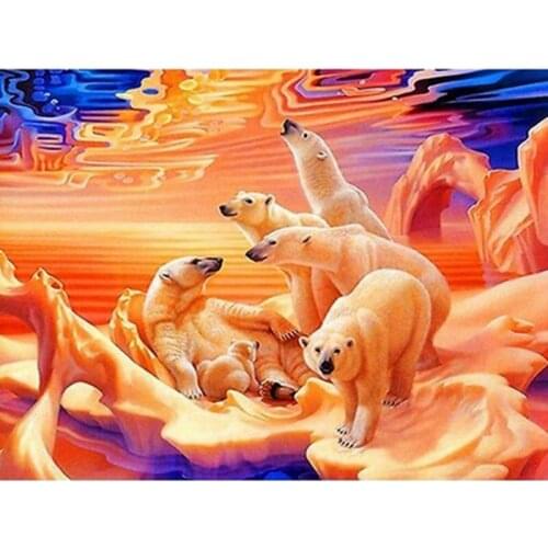 DIY 5D Diamond Embroidery Sunset Animal Polar Bear Diamond Cross Stitch Crystal Mosaic Needlework Artwork