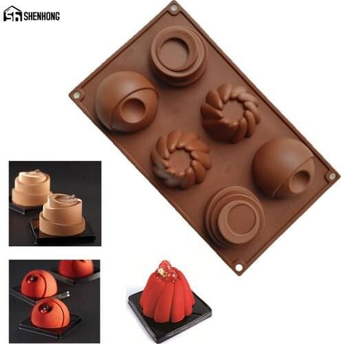 SHENHONG Multi Style Cup Cake 3D Mold 6 Holes Dessert Art Mousse Chocolate Silicone Cake Mould Moule Baking Pastry Pan Bakeware