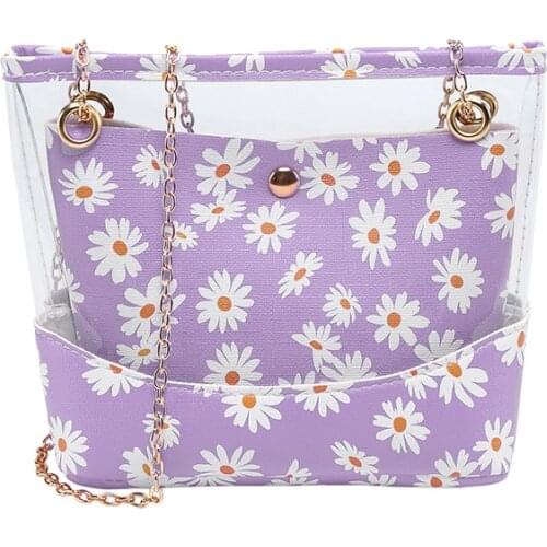 2020 summer autumn Korean fashion daisy transparent bucket bag shoulder female bag Chain Strap Messenger Handbag Composite Tote