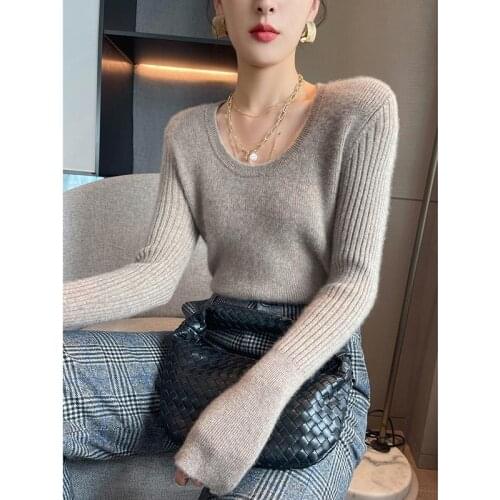 Autumn/winter cashmere sweater new female U-neck thick slim pullover sweater pure color sexy knitted sweater