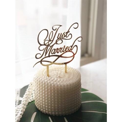 Just married cake topper mirror gold acrylic topper engagement party decoration rustic wedding party decoration