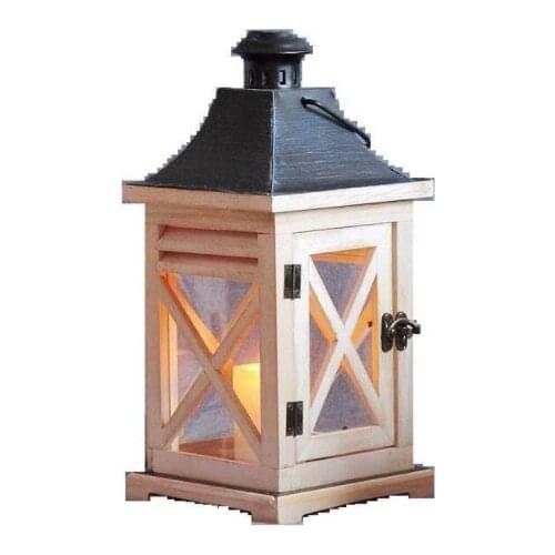 European retro old wooden wrought iron wind lamp glass candle holder home courtyard decoration soft club crafts 4 pieces order