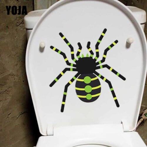 YOJA 22.1X22.9CM Toilet Decal Bedroom Home Decor Wall Sticker Green Big Spider Funny Animal T5-1336