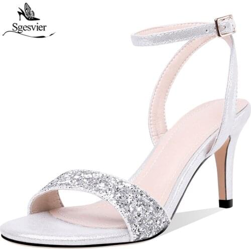 Sgesvier 2019 new women sandals Sequins summer shoes buckle simple sexy party wedding shoes female thin high heels shoes G422