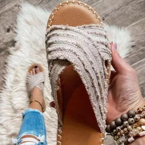 Women Summer Mesh Weave 2021 Slippers Woman Sewing Outdoor Casual Flats Female New Style Shoes Ladies Big Size Footwear