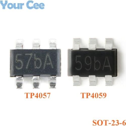 10pcs TP4057 TP4059 57b 59b SOT-23-6 SMD 500mA 600mA Lithium Battery Charger IC Chip