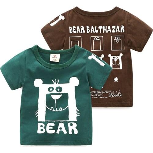 2020 Summer 2-10 Years Cartoon Bear ChildrenS Clothing Short Sleeve O-Neck Cotton Cartoon Letter Animal Baby Kids Boy T-Shirt