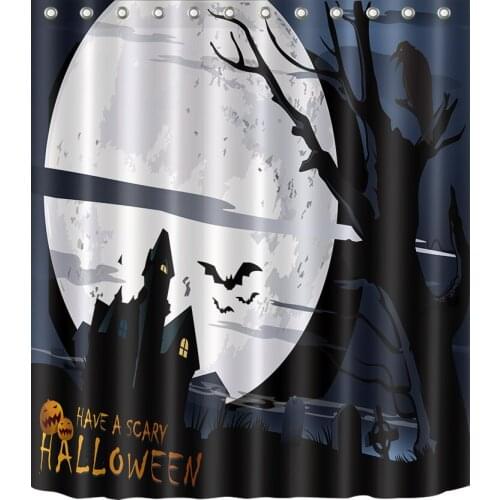 72'' Scary Halloween Pale Moon Dark Castle Bats Bathroom Waterproof Fabric Shower Curtain Polyester 12 Hooks Bath Accessory Sets