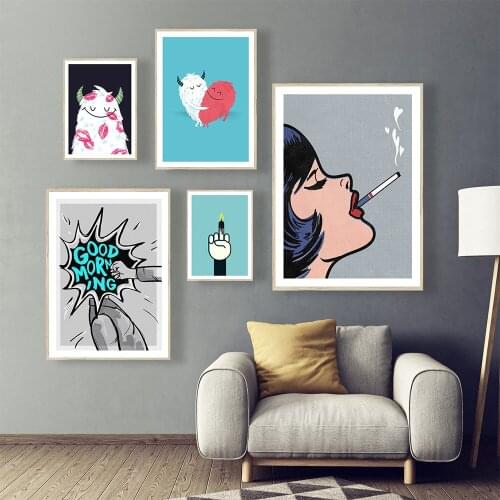 Abstract Woman Smoking Finger Candle Canvas Painting Wall Art Nordic Posters and Prints Wall Pictures for Living Room Decor