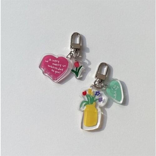 Accessories Key Management Cute Tulip Cherry Key Chain Pencil Case Heart-shaped Key Chain Airpods Pendant Decorative