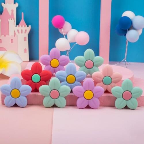 Sunrony 5pcs Flower Silicone Beads Food Grade Silicone Teether DIY Nursing Necklace Accessories Perle Beads Baby Teethers