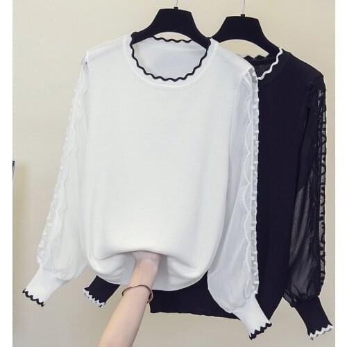 Black White Stitch Plus Large Size Oversize Korean Style Fashion Pullovers For WomenS Ladies Sweater 2021 Clothes Tops Blouse