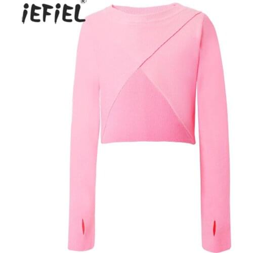 Kids Girls Ballet Sweaters Girls Soft Knitted Pullover Leotards Coat High Waist Ballet Cropped Knitted Cardigan Sweater For Kids