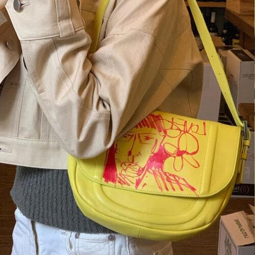 Niche Designer Shoulder Bag Personality Graffiti Casual Fashionable Purses 2021 New Soft and Versatile Messenger Bags for Women