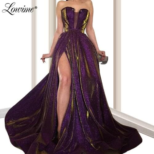 High Split Side Prom Dresses Hot Sexy Strapless Party Gowns 2020 Beaded Crystal Custom Made Long Evening Dress Robe De Soiree