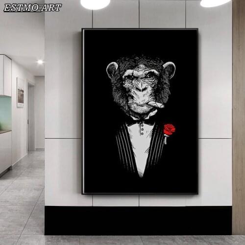 Home Decor Monkey Smoking A Cigar Abstract Canvas Painting on The Modern Wall Art Posters and Prints Abstract Room Decoration