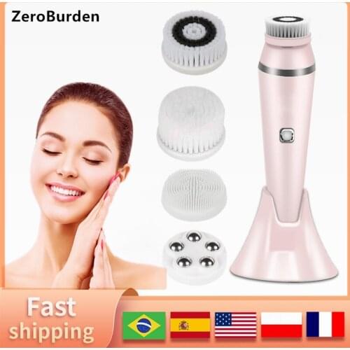 ZeroBurden Electric Facial Cleansing Brush 4 IN 1 Skin Clean Cleaner For Blackhead Remover Pore Cleaner Ultrasonic Cleaning 2021