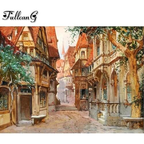 FULLCANG Ancient town scenery 5d diy diamond painting cross stitch full square round drill rhinestone embroidery kits FG0094