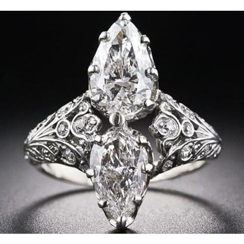 Hainon Luxury Female Crystal White Zircon Stone Ring Fashion Silver Color Wedding Jewelry Promise Engagement Rings For Women