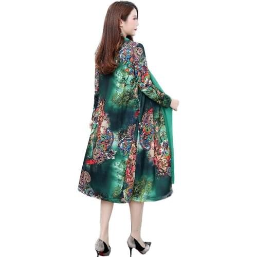 Printed Ethnic Cardigan Womens Coat 2021Spring And Autumn New Loose Large Size Mid-Length Shawl Windbreaker Jacket Female A78