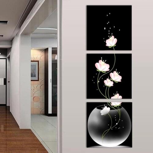 3 Panels Painting Flowers Poster Nordic Wall Pictures for Living Room Scandinavian Hallway Decoration Abstract Wall Art