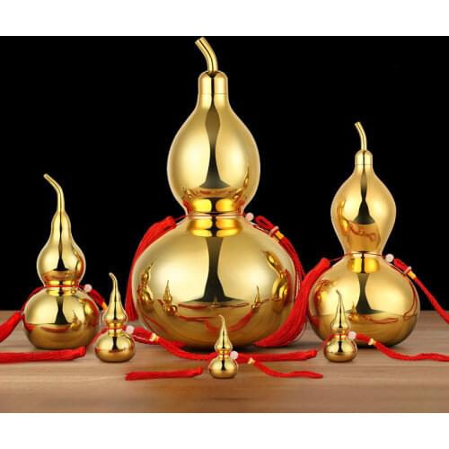 Chinese Feng Shui Copper Bugua Gourd Interior Qrnaments Pendant Wu Lou Craft For Car Vintage Home Decoration Accessories