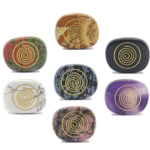 20x25mm Natural Semi-precious Oval Round Carved Geometric Circles Furnishing Articles Chakra Spiral Fashion Accessories 7 Colors