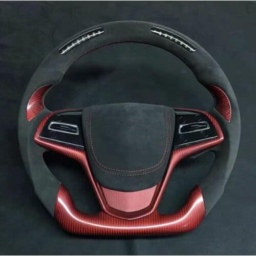Matt/Gloss Cuatomized Real Carbon Fiber Sports LED Steering Wheel Alcantara Leather compatible for Cadillac CTS ATS 2017-2021