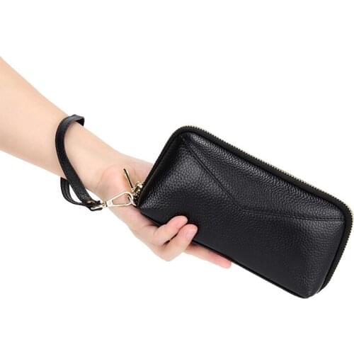 Fashion Genuine Leather Women Day Clutches Bags Lady Zipper Handbag Cowhide Casual Pouch Case Wrist Bag For Girls Bolsa Feminina