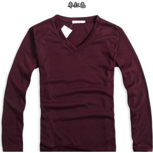 Summer Korean mens long sleeved T-shirt V turtleneck shirt