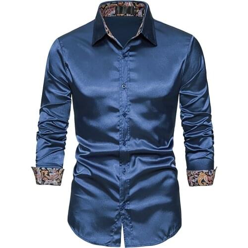 Neckline Embroidery Mens Shirts Long Sleeve Casual Slim Fit Men Dress Shirts Solid Color Formal Business Social Clothing Blouse