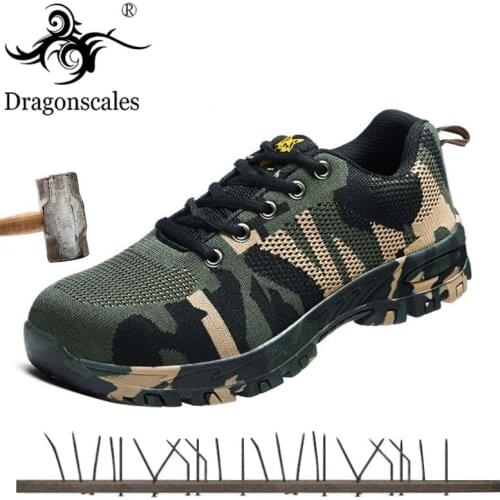 Men Safety Work Boots Fashion Camouflage Breathable Mesh Steel Toe Army Boots Shoes Mens Labor Insurance Puncture Proof Shoes