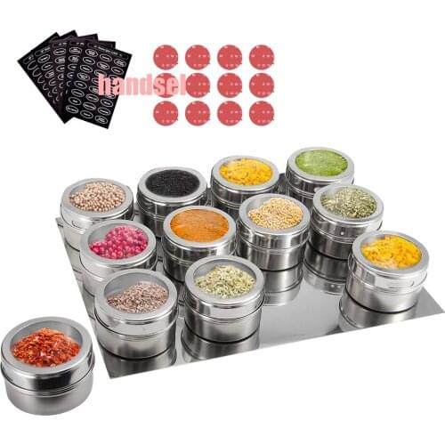 6/9/12Pcs Magnetic Spice Jars Sets Dustproof Visible Stainless Steel Magnetic Cans Pepper Tins Spice Seasoning Container Jars