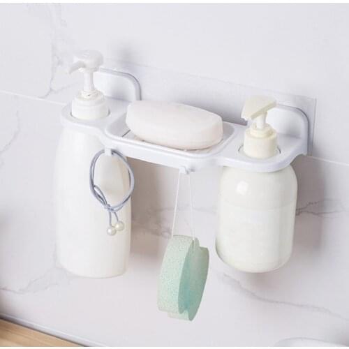 Bathroom Wall Mounted Shower Bottle Hanger Shampoo Holder Soap Dish Storage Rack