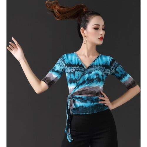 New Printing Latin Shirt Women Costume Top Sexy Ballroom Modern Salsa Tango Latin Training Shirts Female Dancewear Tops Adult