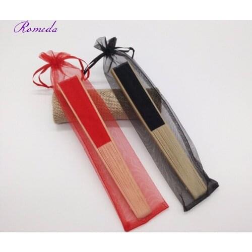 Newest 50 pcs/lot 10colors wedding paper fans with Organza gift pouch for wedding party