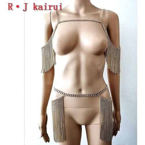 New Fashion Style RJ01 Gold Chains Neck Shoulder Top & Waist Belly Chains Costume Chains Jewelry Set