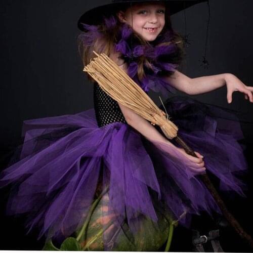 Girls Party Tutu Dress Children Kids Cospaly Witch Halloween Clothes Mesh Patchwork Dresses Vestidos S10978