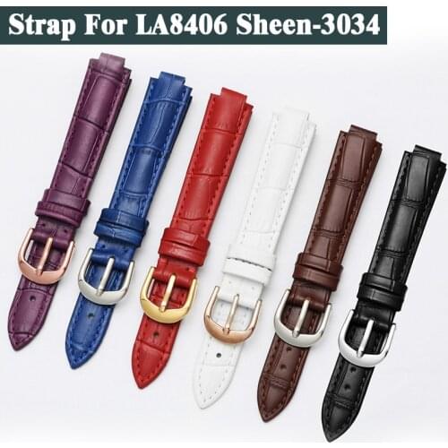 Watch Band For FIYTA LA8406 Casio Sheen-3034 Convex Interface Genuine Leather Women Watch Belt Accessories Watch Bracelet Chain