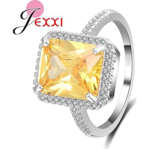 Luxurious Finger Jewelry For Woman 925 Sterling Silver Stamp Silver Wedding Engagement Rings Shiny Blond Crystal Bijoux