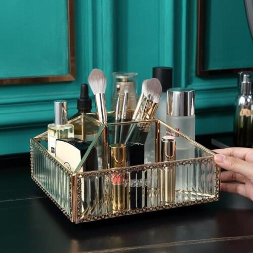 Casegrace Luxury Rotating Glass Cosmetic Storage Box Jewelry Brush Pencil Lipstick Makeup BoxHolder Make Up Tool Case Organizer