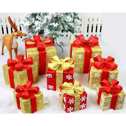 Christmas Supplies Decoration Outdoor Chrismas with Bow Gift Package Outdoor Iron Gift Box Set Party Supplies Navidad Ornaments