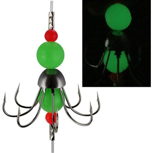 String Fishhook Integrated Night-luminous Stainless Steel Octopus Squid Barbed Hooks Night Fishing Tackles Accesories