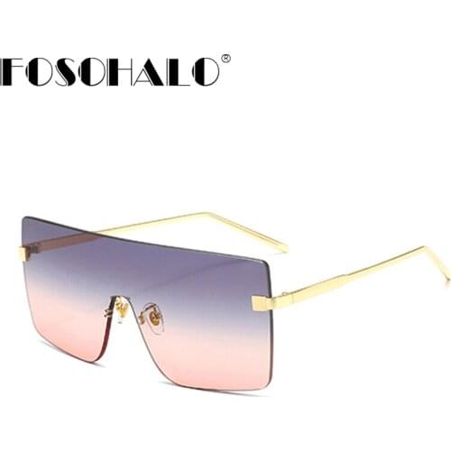 Rimless Goggle Sunglasses Women Men Luxury Brand Vintage Sunglasses Frame Square Sun Glasses Oversized One Piece Eyewear Shade